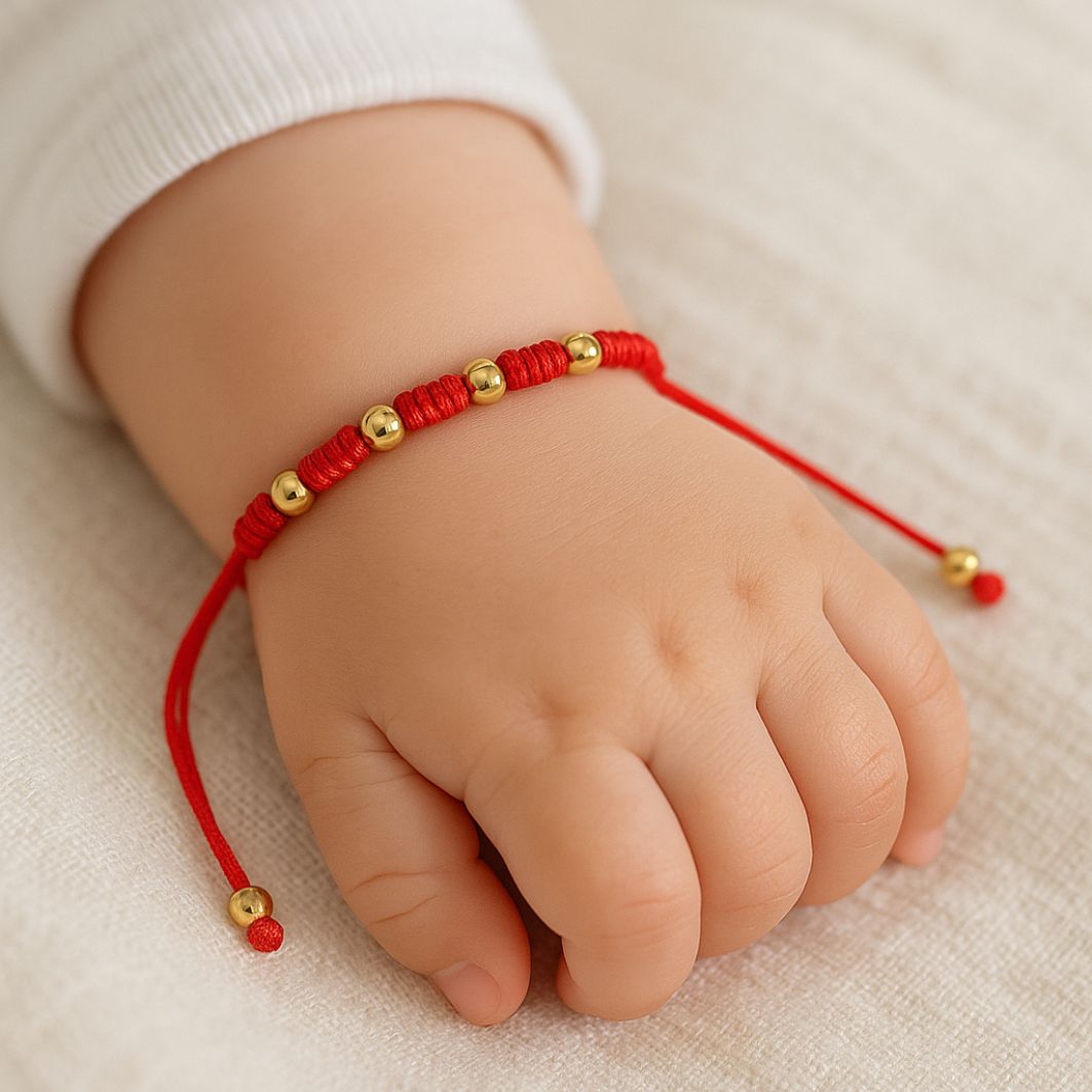 Pulsera Protección Niños 7 Nudos Oro Laminado 18K Italiano Garantia 24 Meses